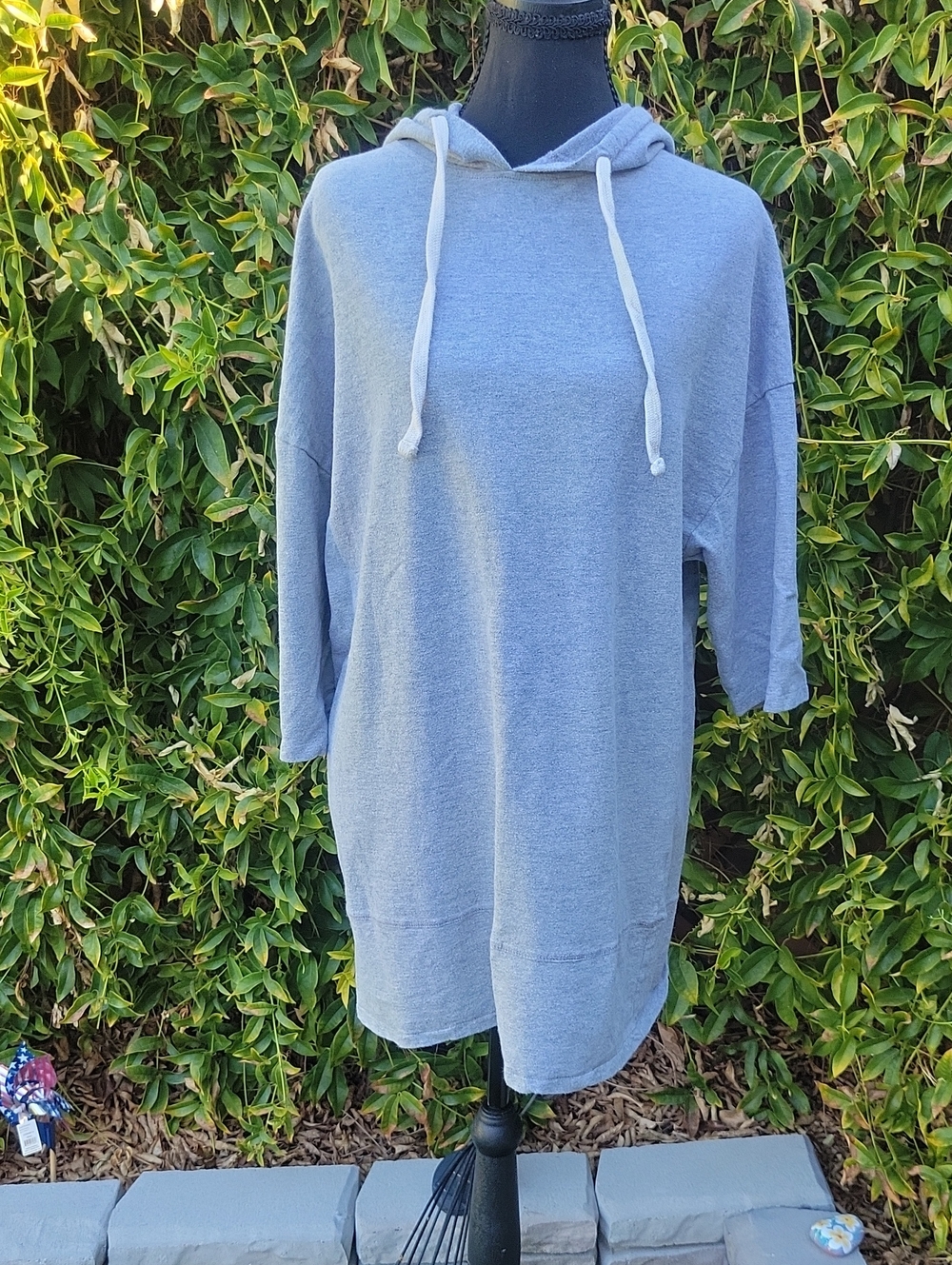 Zara Oversized Half Sleeve Light Gray Hooded Tunic sweatshirt Sz S